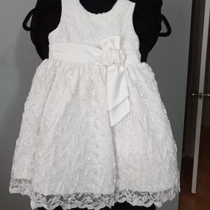 🔥kids Jayne Copeland White Lace Dress with Satin bow Trim Size 3T